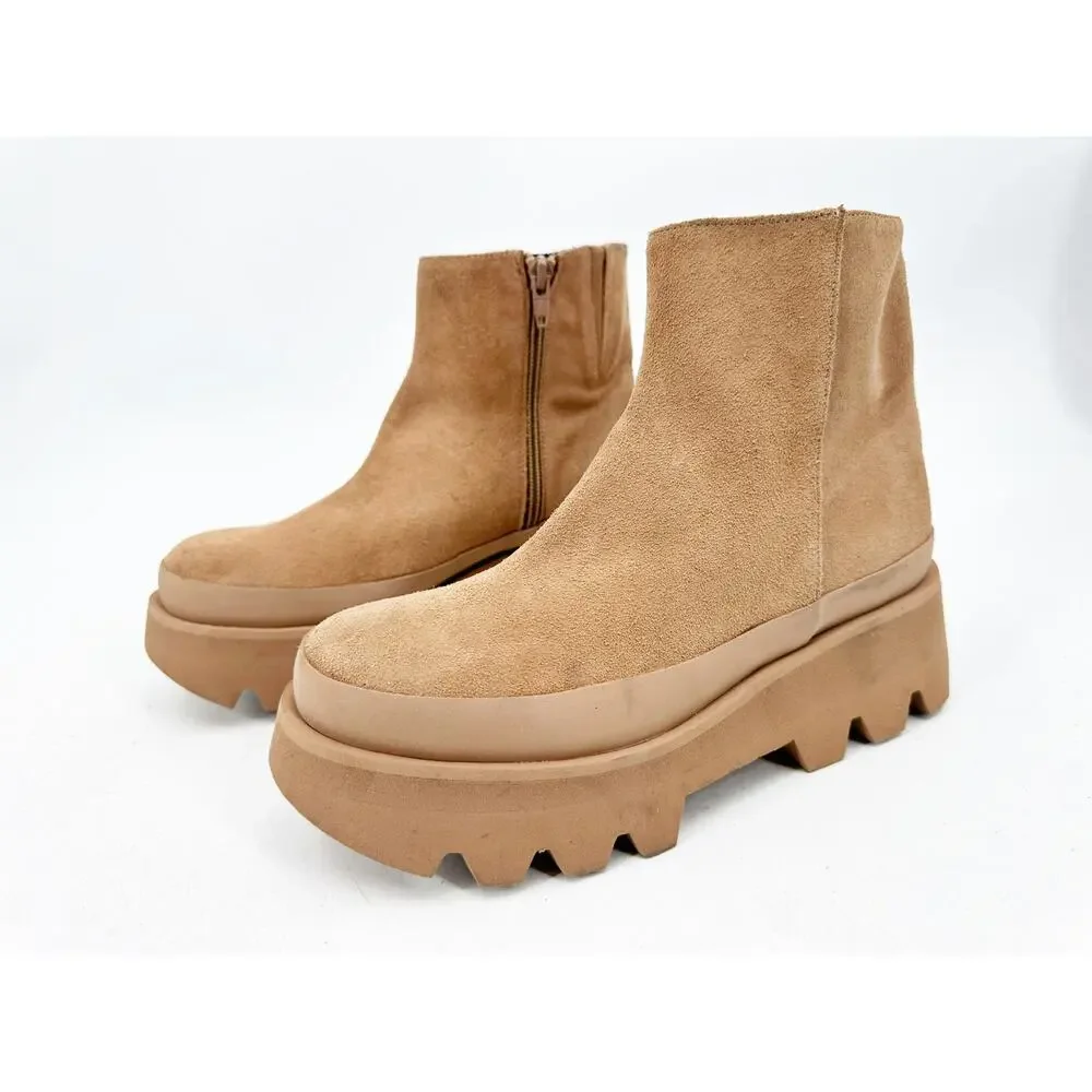 Paloma Barcelo Heli Hazelnut Brown Suede Leather Lug Sole Platform Ankle Boot 36